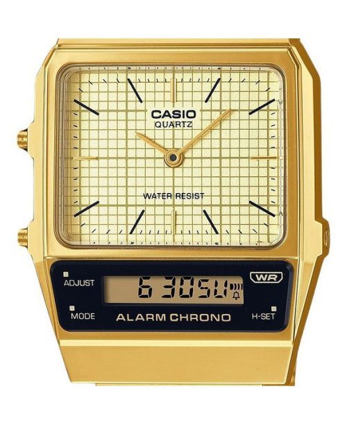 カシオ ヴィンテージ アナログ デジタル ゴールド イオン メッキ ステンレススチール ベージュ ダイヤル クォーツ AQ-800EG-9A ユニセックス腕時計
