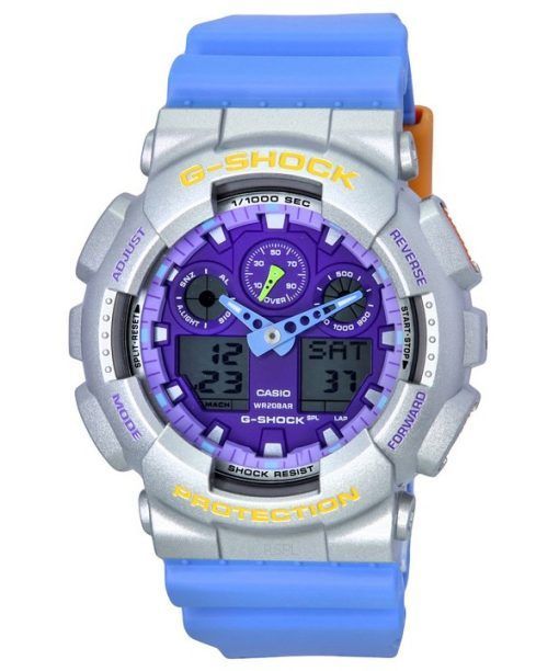 カシオ G ショック ユーフォリア アナログ デジタル ブルー樹脂ストラップ パープル ダイヤル クォーツ GA-100EU-8A2 200M メンズ腕時計