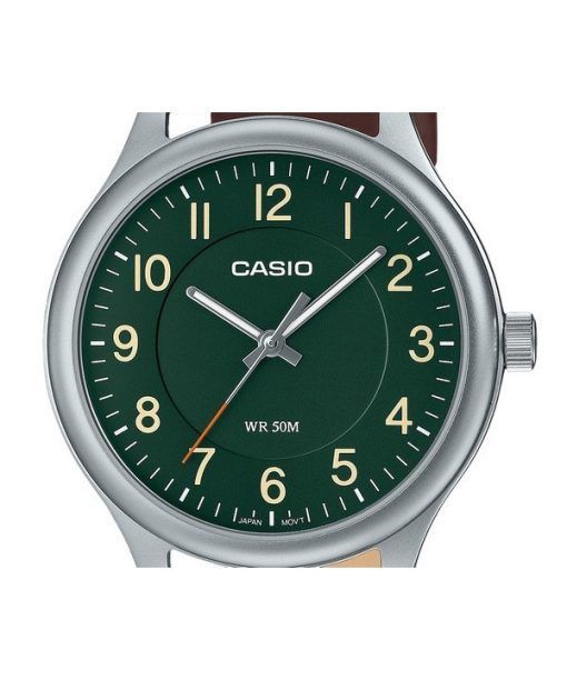 カシオ スタンダード アナログ レザー ストラップ グリーン ダイヤル クォーツ MTP-B160L-3B メンズ腕時計