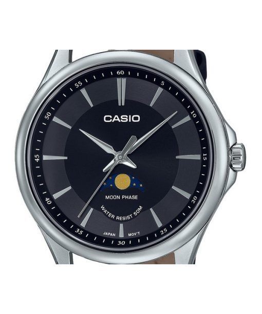 カシオ スタンダード アナログ ムーンフェイズ レザーストラップ ブラック ダイヤル クォーツ MTP-M100L-1A メンズ腕時計