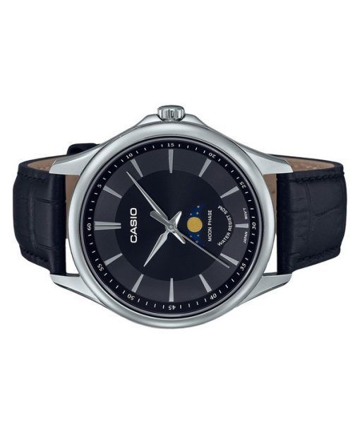 カシオ スタンダード アナログ ムーンフェイズ レザーストラップ ブラック ダイヤル クォーツ MTP-M100L-1A メンズ腕時計