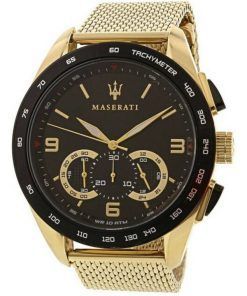 マセラティ トラグアルド クロノグラフ ゴールドトーン ステンレススチール ブラック ダイヤル クォーツ R8873612010 100M メンズ腕時計