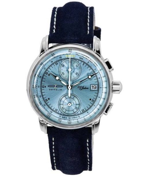 ツェッペリン 100 ヤーレ クロノグラフ レザーストラップ アイスブルー ダイヤル クォーツ 86704 メンズ腕時計