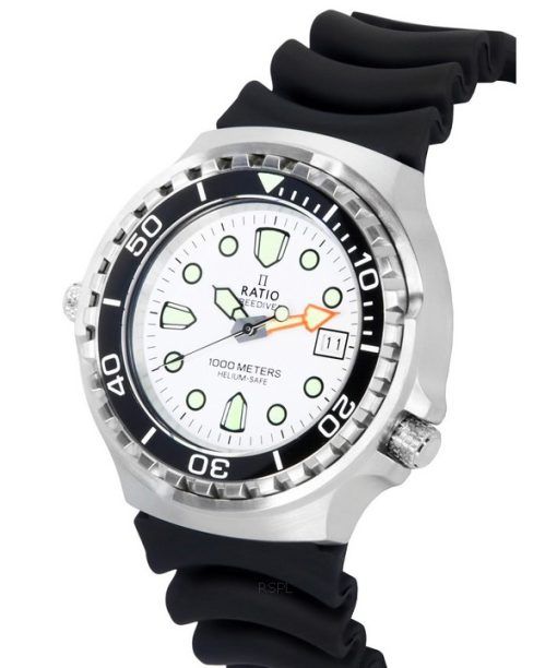 レシオ フリーダイバー ヘリウムセーフ サファイア クォーツ ホワイト ダイヤル 1038EF102V-WHT 1000M メンズ腕時計