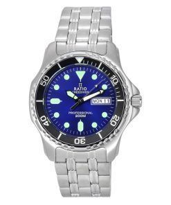 Ratio FreeDiver プロフェッショナル サファイア サンレイ ブルー ダイヤル クォーツ 36JL140-BLU 200M メンズ腕時計
