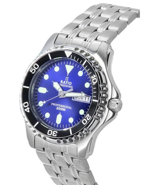 Ratio FreeDiver プロフェッショナル サファイア サンレイ ブルー ダイヤル クォーツ 36JL140-BLU 200M メンズ腕時計