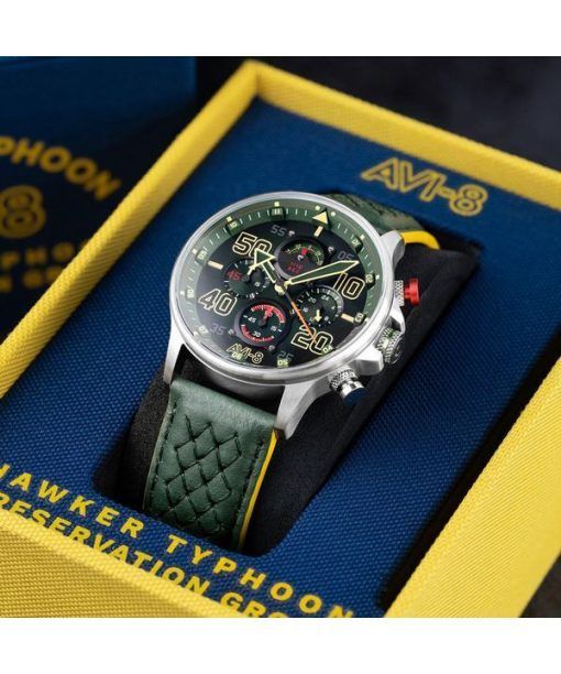 AVI-8 ホーカー タイフーン Rb396 シーラ クロノグラフ 限定版 ゴッホ グリーン ダイヤル クォーツ AV-4093-08 メンズ腕時計