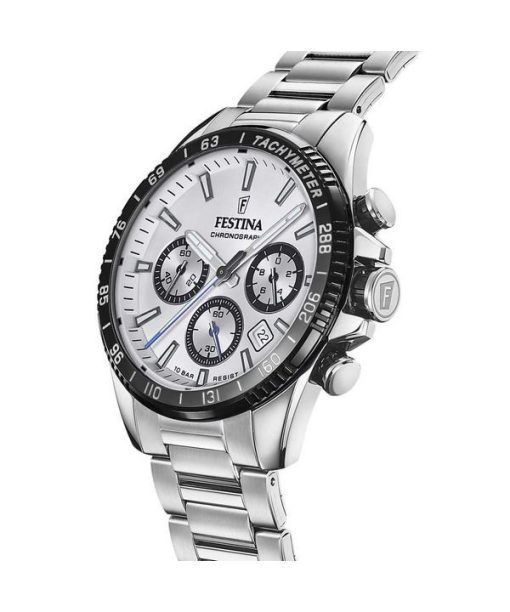 フェスティナ タイムレス クロノグラフ ステンレススチール シルバー ダイヤル クォーツ F20560-1 100M メンズ腕時計