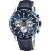 フェスティナ タイムレス クロノグラフ レザー ストラップ ブルー ダイヤル クォーツ F20561-2 100M メンズ腕時計