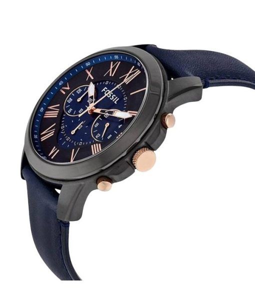 化石グラント クロノグラフ ブラックとブルー ダイヤル ブルー革 FS5061 メンズ腕時計