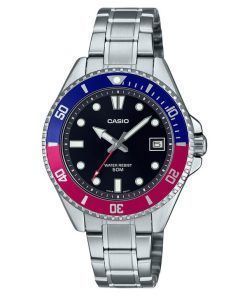 Casio Standard Analog Pepsi Bezel Stainless Steel Black Dial Quartz MDV-10D-1A3 Men's Watch