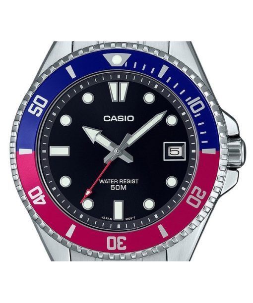 Casio Standard Analog Pepsi Bezel Stainless Steel Black Dial Quartz MDV-10D-1A3 Men's Watch