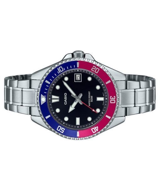 Casio Standard Analog Pepsi Bezel Stainless Steel Black Dial Quartz MDV-10D-1A3 Men's Watch