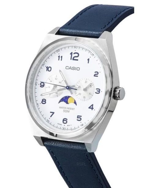 カシオ スタンダード アナログ ムーンフェイズ ホワイト ダイヤル レザー ストラップ クォーツ MTP-M300L-7A MTPM300L-7 メンズ腕時計