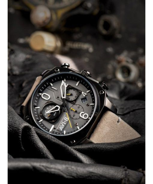 AVI-8 ホーカー ハンター レトログラード クロノグラフ シーグレー ダイヤル クォーツ AV-4052-03 メンズ腕時計