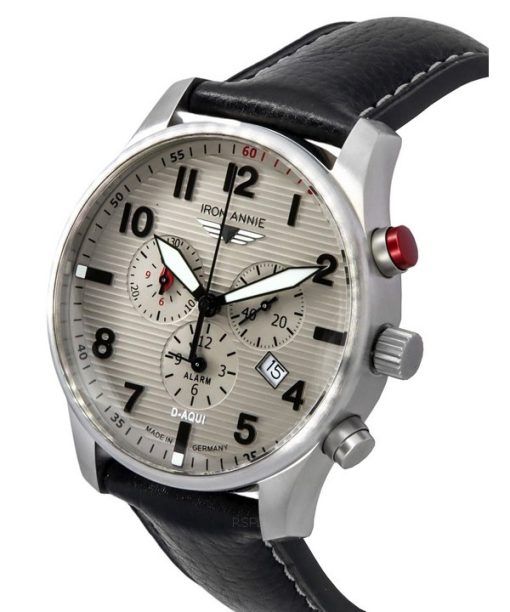 アイアン アニー D-Aqui クロノグラフ レザーストラップ グレー ダイヤル クォーツ 56844 100M メンズ腕時計