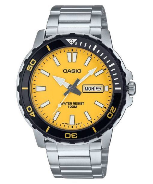 カシオ スタンダード アナログ ステンレススチール イエロー ダイヤル クォーツ MTD-125D-9AV 100M メンズ腕時計