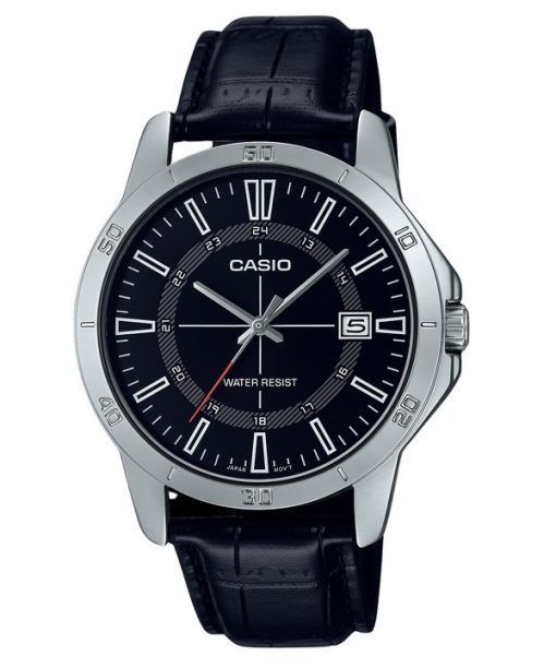 カシオ スタンダード アナログ レザー ストラップ ブラック ダイヤル クォーツ MTP-V004L-1C メンズ腕時計