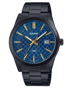 カシオ スタンダード アナログ ブラック イオン メッキ ステンレススチール ブルー ダイヤル クォーツ MTP-VD03B-2A メンズ腕時計
