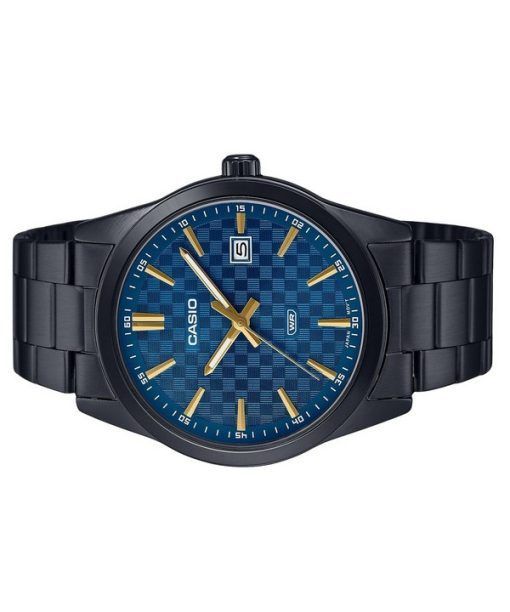 カシオ スタンダード アナログ ブラック イオン メッキ ステンレススチール ブルー ダイヤル クォーツ MTP-VD03B-2A メンズ腕時計