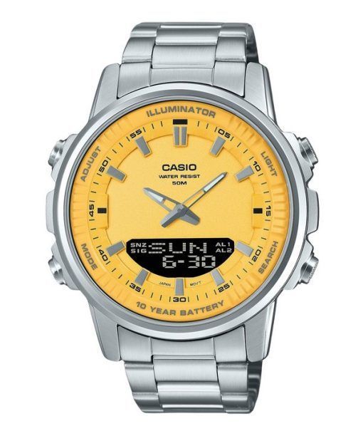 カシオ アナログ デジタル コンビネーション ステンレススチール イエロー ダイヤル クォーツ AMW-880D-9AV メンズ腕時計