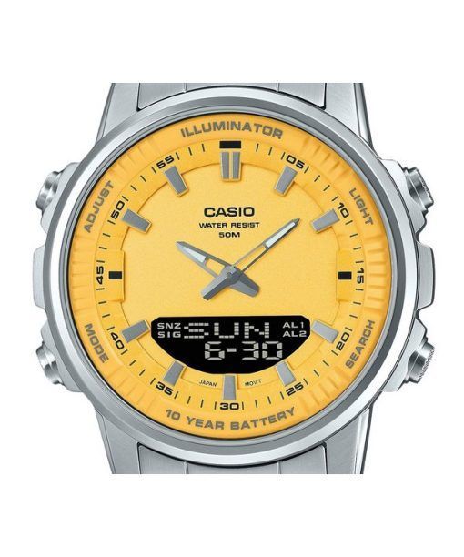 カシオ アナログ デジタル コンビネーション ステンレススチール イエロー ダイヤル クォーツ AMW-880D-9AV メンズ腕時計