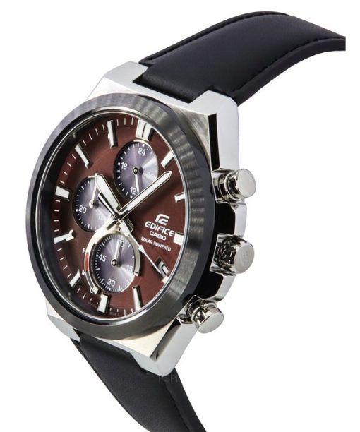 カシオ エディフィス アナログ クロノグラフ レザーストラップ バーガンディ ダイヤル ソーラー EQS-950BL-5A 100M メンズ腕時計