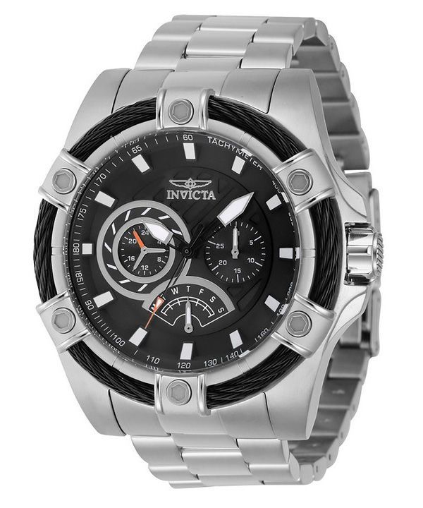 インヴィクタ ボルト レトログラード GMT ステンレススチール ブラック ダイヤル クォーツ 46863 100M メンズ腕時計