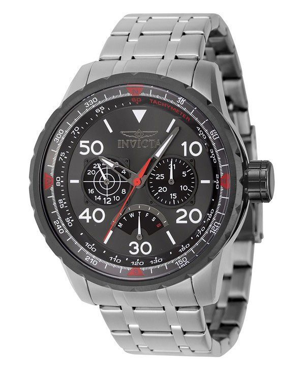 インヴィクタ アビエーター レトログラード GMT ステンレススチール ガンメタル ダイヤル クォーツ 46982 100M メンズ腕時計