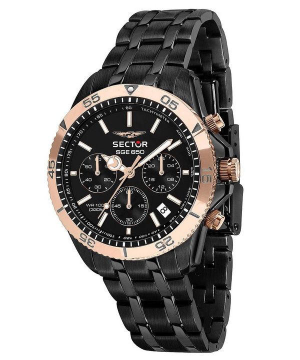 セクター SGE 650 クロノグラフ ステンレススチール ブラック ダイヤル クォーツ R3273962004 100M メンズ腕時計