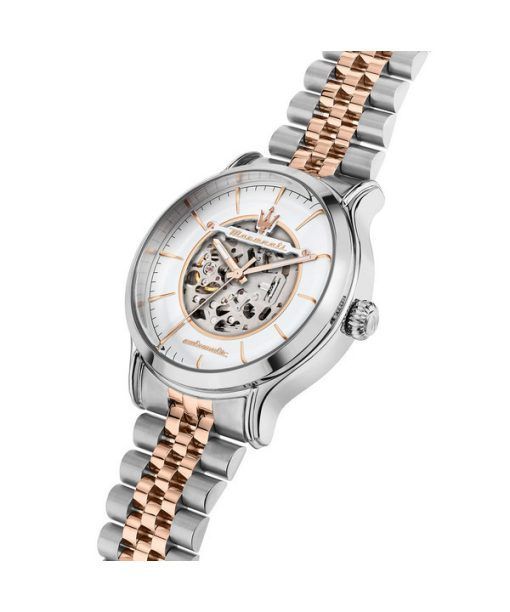 マセラティ エポカ ツートーン ステンレススチール シルバー スケルトン ダイヤル 自動巻き R8823118011 100M メンズ腕時計