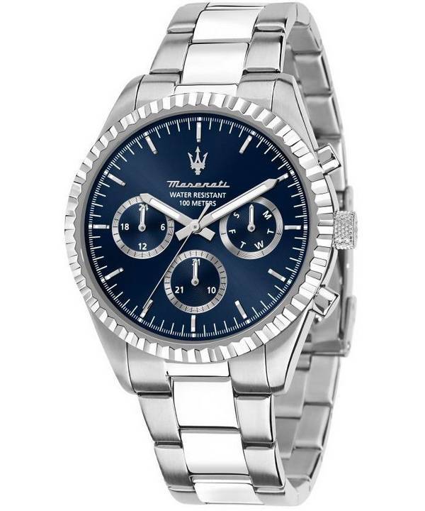 マセラティ コンペティツィオーネ ステンレススチール ブルー 多機能ダイヤル クォーツ R8853100022 100M メンズ腕時計