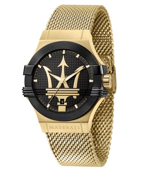 マセラティ ポテンザ ゴールドトーン ステンレススチール ブラック ダイヤル クォーツ R8853108006 100M メンズ腕時計