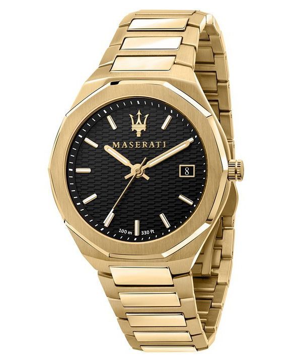 マセラティ スティーレ ゴールドトーン ステンレススチール ブラック ダイヤル クォーツ R8853142004 100M メンズ腕時計