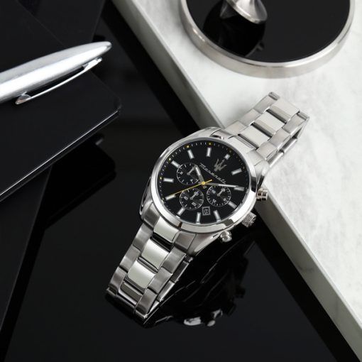 マセラティ アトラツィオーネ クロノグラフ ステンレススチール ブラック ダイヤル クォーツ R8853151010 メンズ腕時計