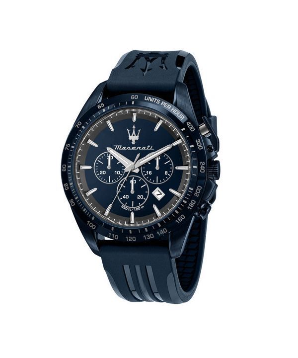 マセラティ トラグアルド限定版クロノグラフ ラバー ストラップ ブルー ダイヤル クォーツ R8871612042 100M メンズ腕時計