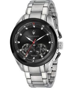 マセラティ トラグアルド クロノグラフ ステンレススチール ブラック ダイヤル クォーツ R8873612015 100M メンズ腕時計