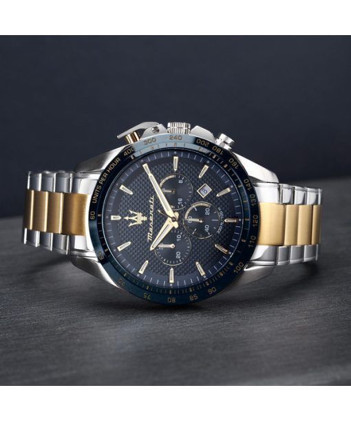 マセラティ トラグアルド限定版クロノグラフ ツートーン ステンレススチール ブルー ダイヤル クォーツ R8873612046 100M メンズ腕時計