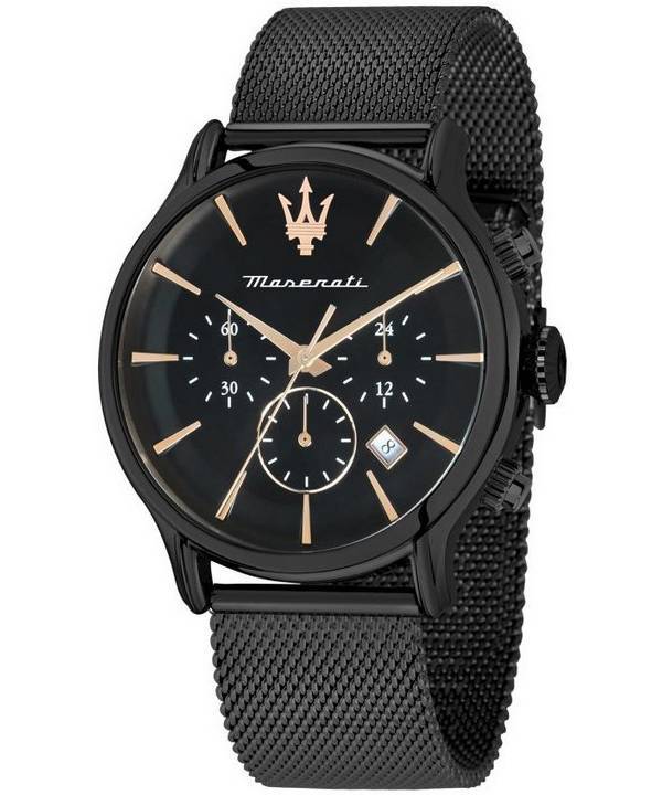 マセラティ エポカ クロノグラフ ステンレススチール ブラック ダイヤル クォーツ R8873618013 100M メンズ腕時計