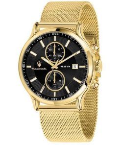 マセラティ エポカ クロノグラフ ゴールドトーン ステンレススチール メッシュ ブラック ダイヤル クォーツ R8873618014 100M メンズ腕時計