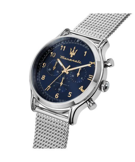 マセラティ エポカ 限定版クロノグラフ ステンレススチール メッシュ ブルーダイヤル クォーツ R8873618022 100M メンズ腕時計