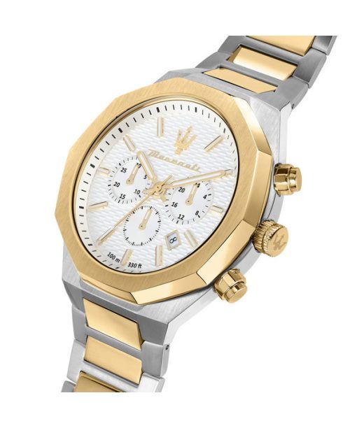 マセラティ スタイル クロノグラフ ツートーン ステンレススチール ホワイト ダイヤル R8873642009 100M メンズ腕時計