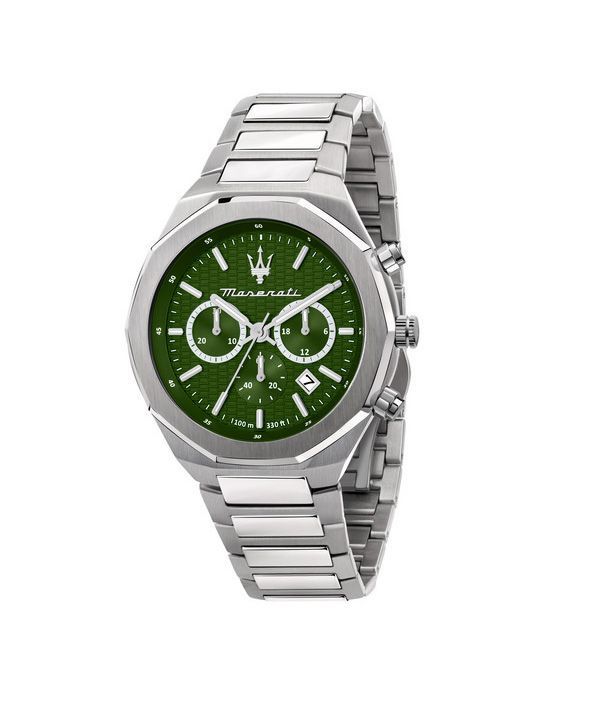 マセラティ スタイル クロノグラフ ステンレススチール グリーン ダイヤル クォーツ R8873642011 100M メンズ腕時計