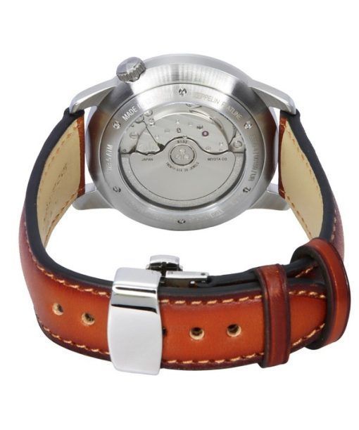 ツェッペリン フラットライン ブラウンレザーストラップ ダークグリーンダイヤル 自動巻き 83664 メンズ腕時計