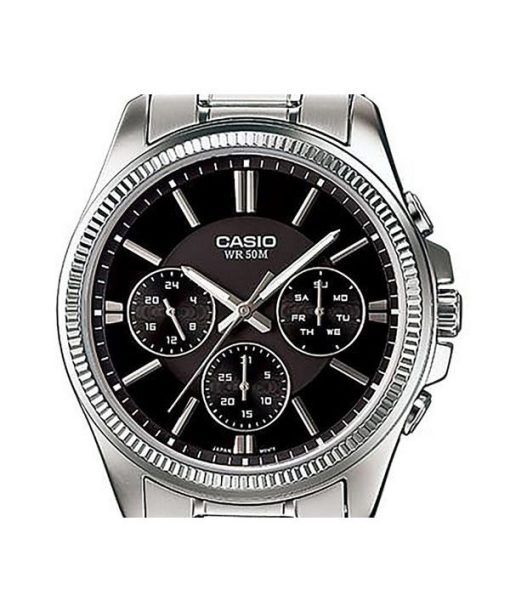 カシオ エンティサー アナログ ステンレススチール ブラック ダイヤル クォーツ MTP-1375D-1AV メンズ腕時計