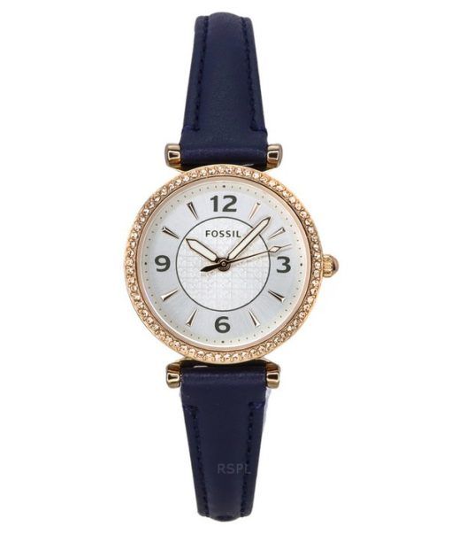 Fossil Carlie クリスタルアクセント シルバー文字盤 ネイビー ライトハイドレザー クォーツ ES5295 レディース腕時計