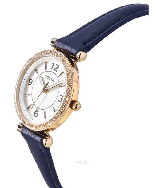 Fossil Carlie クリスタルアクセント シルバー文字盤 ネイビー ライトハイドレザー クォーツ ES5295 レディース腕時計