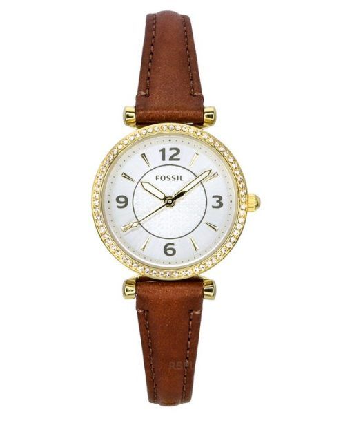 Fossil Carlie ブラウンレザーストラップ クリスタルアクセント シルバーダイヤル クォーツ ES5297 レディース腕時計