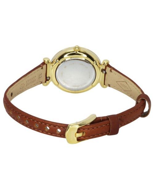 Fossil Carlie ブラウンレザーストラップ クリスタルアクセント シルバーダイヤル クォーツ ES5297 レディース腕時計