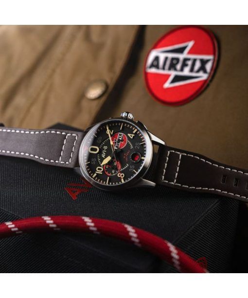 AVI-8 スピットファイア ロック クロノグラフ エアフィックス エディション レイヴン ブラック ダイヤル クォーツ AV-4089-09 メンズ 腕時計